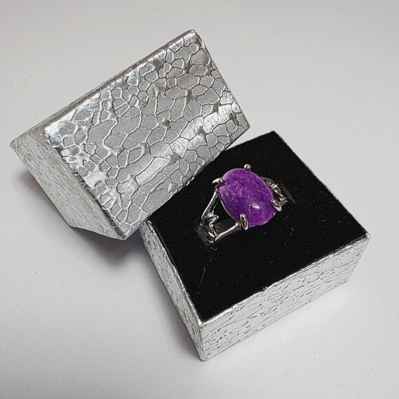 Purple Stone Statement Ring Silver Tone | EU 19 (US 9) - Picture 1 of 6